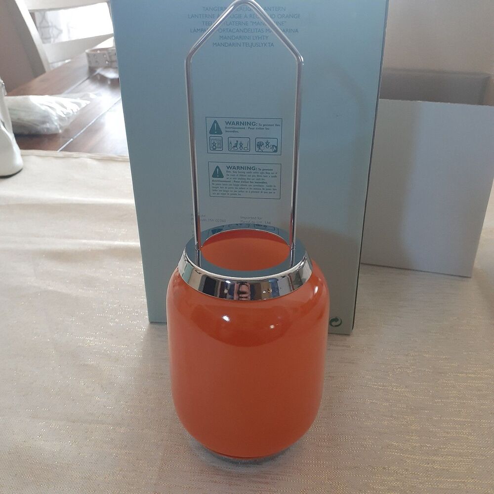 Partylite P7936 Tangerine Tealight Lantern Candle Holder Orange Silver Tone NEW - Picture 3 of 5